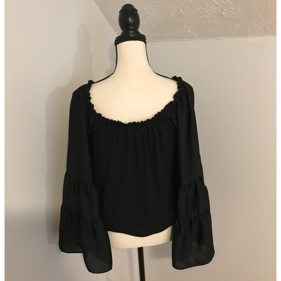 Anthropologie Gloria Off-The-Shoulder Black Top - Size Small - Picture 3 of 14